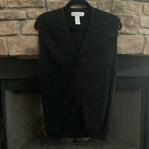 Jones New York black see through button down, sleeveless cardigan. Size Large